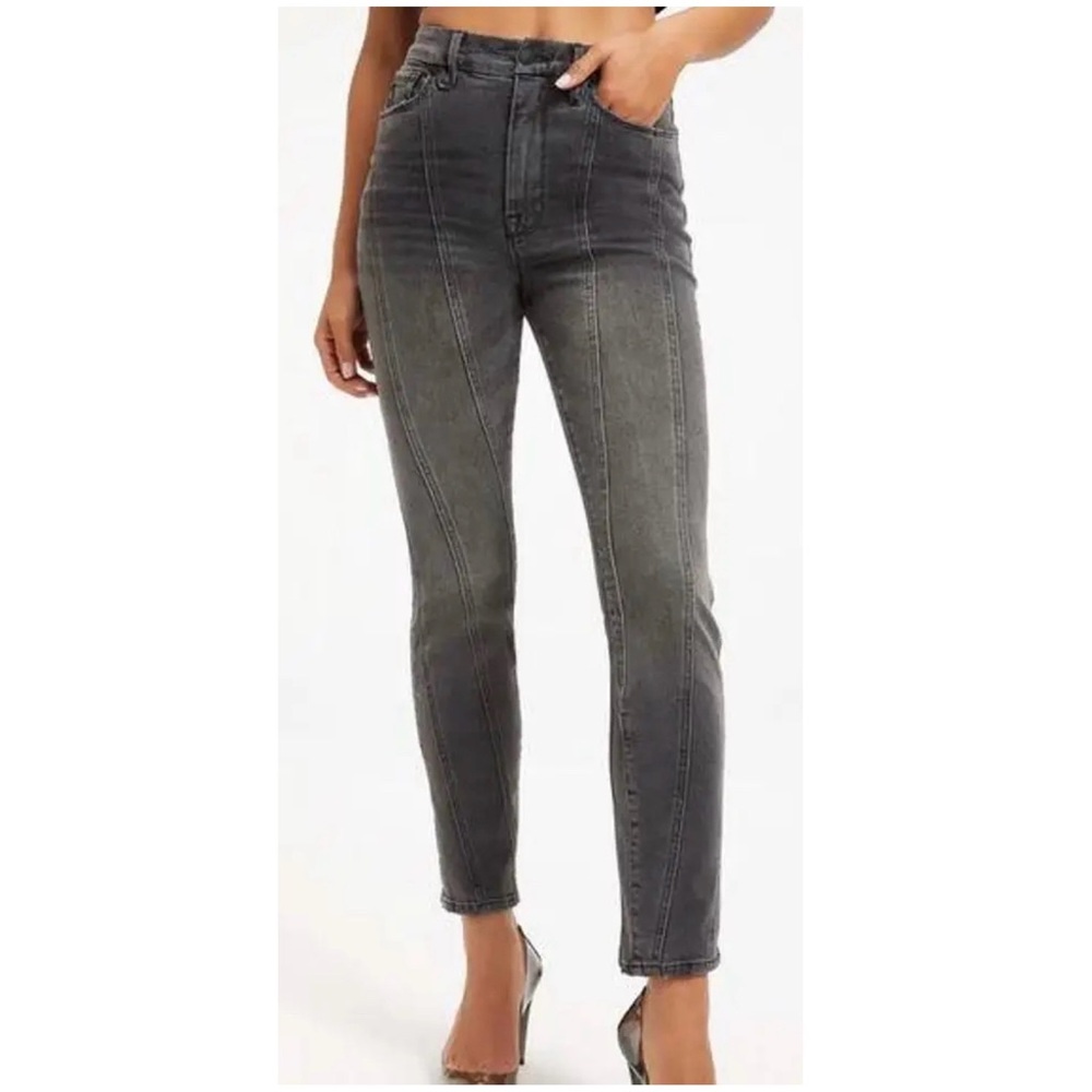 Good American Distressed Seamed Black High Rise Skinny Ankle Jeans, 31, 12